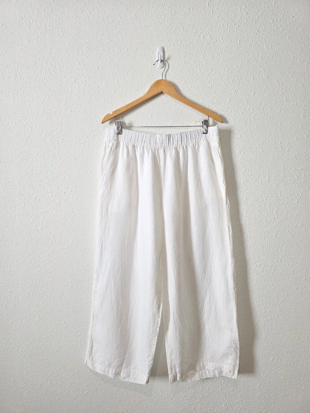 White 100% Linen Wide Leg Pants XL